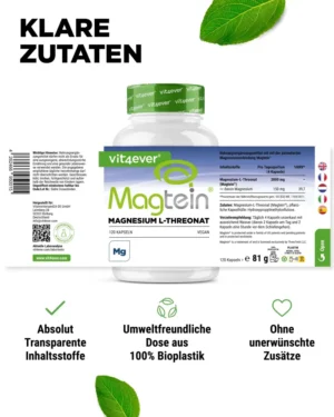 Magnesium - Magtein - L-Threonate, 120 Kapseln – Bild 3